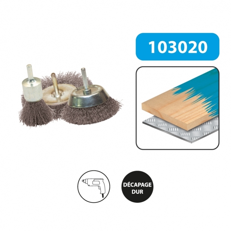 Set 3 spazzole Leman 103020.02 per trapano smerigliatura legno, metallo 6mm in anteprima