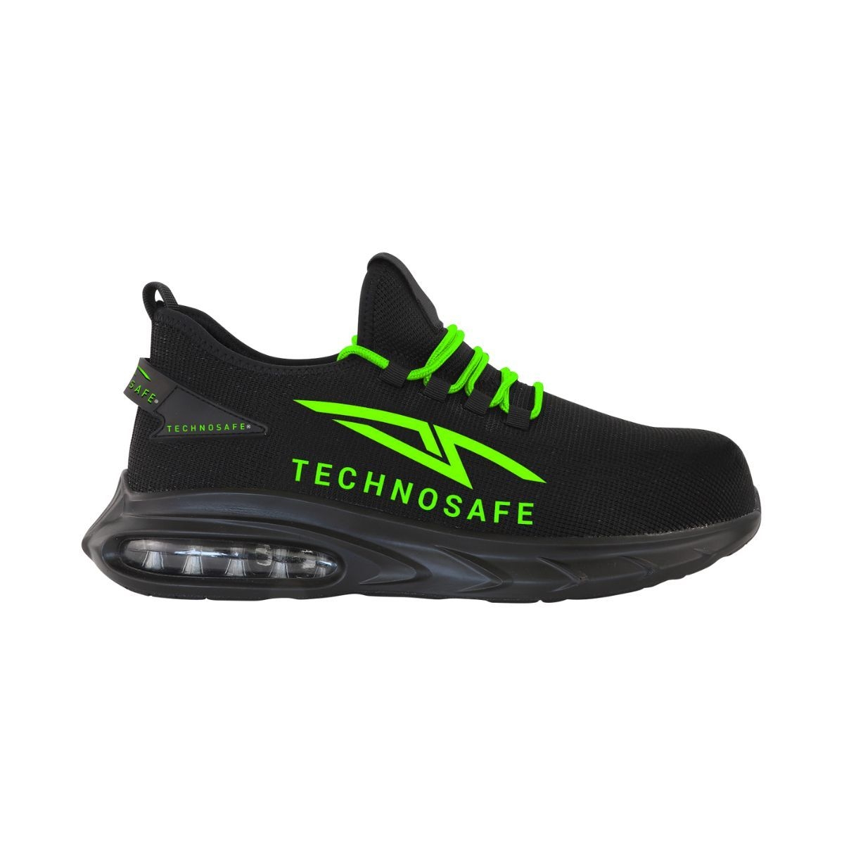 Scarpa antinfortunistica Technosafe Neon Black Green Shock S1P Src bassa leggera comoda antiscivolo in anteprima