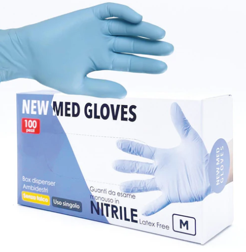100 guanti nitrile monouso New Med Must senza polvere no lattice Tg. S-M-L-XL