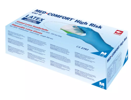50 guanti in lattice blu Med Comfort High Risk senza polvere alto spessore resistenti Tg. L-XL