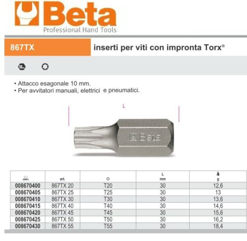 Inserti per viti torx Beta 867Tx attacco esagono da 10mm